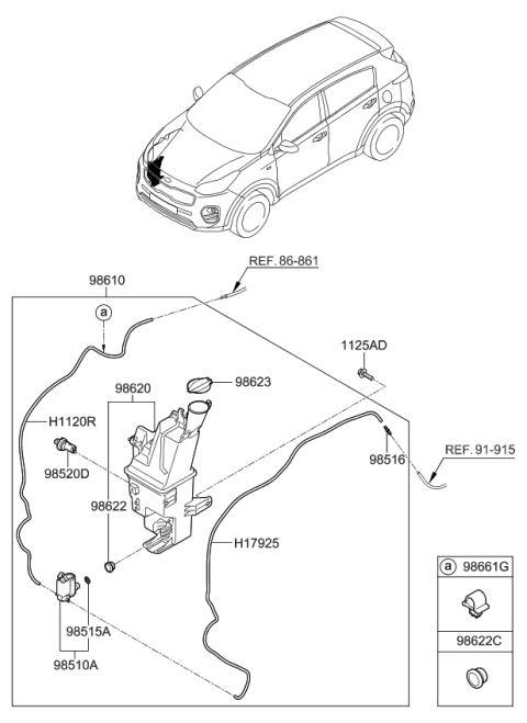 2019 Kia Sportage Washer Reservoir & Pump Assembly Diagram for 98610D9100