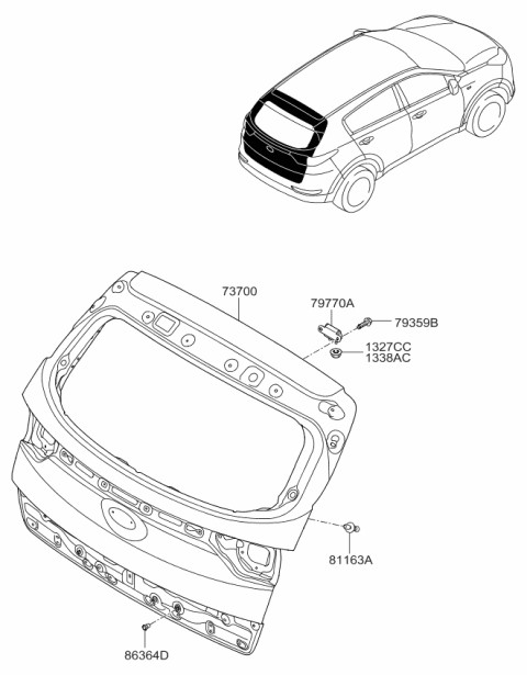 2017 Kia Sportage Panel Assembly-Tail Gate Diagram for 73700D9050
