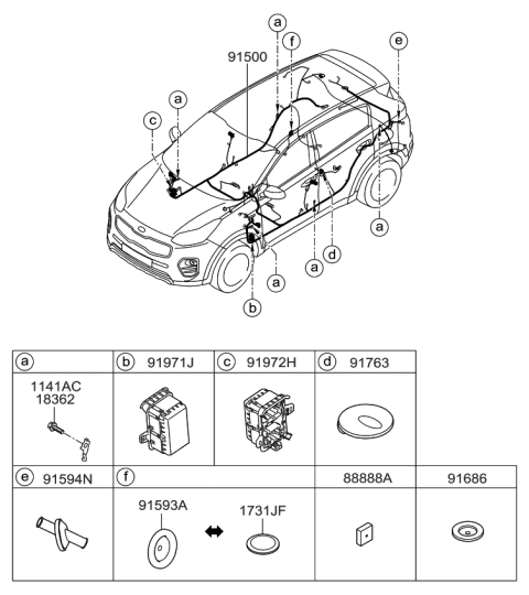 2017 Kia Sportage Wiring Assembly-Floor Diagram for 91508D9960