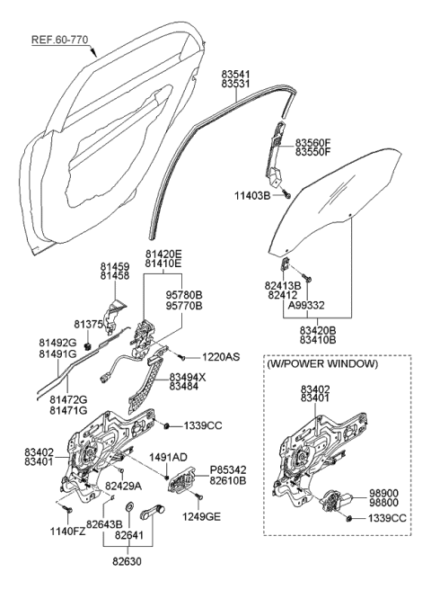 2007 Kia Spectra Rear Door Latch & Actuator Assembly, Left Diagram for 814102F020