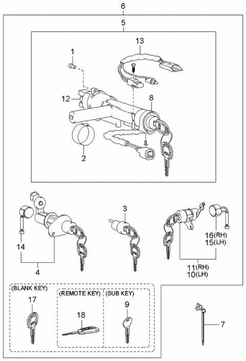 2002 Kia Optima Ignition Switch Assembly Diagram for 9311038000