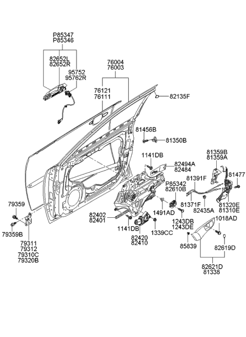 2007 Kia Optima Front Door Outside Handle Assembly, Left Diagram for 826502G000