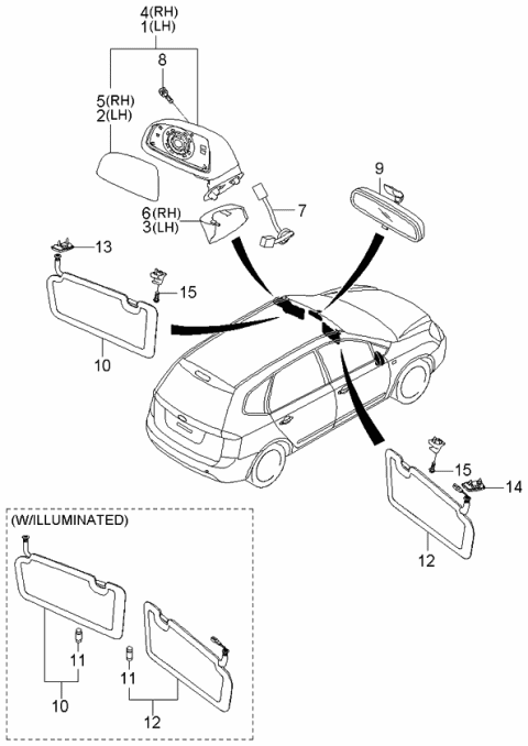 2006 Kia Rondo Outside Rear View Mirror Assembly, Left Diagram for 876101D100