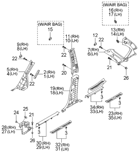 2006 Kia Rondo Trim Assembly-Front Pillar Diagram for 858201D000QW