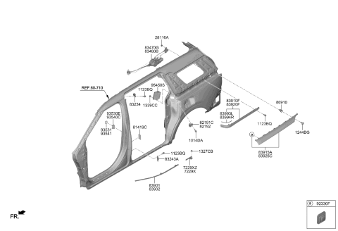 2022 Kia Carnival Rear Door Window Regulator & Glass Diagram 2