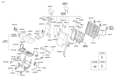 2009 Kia Borrego 2Nd Seat Armrest Assembly, Left Diagram for 899002J000ADG