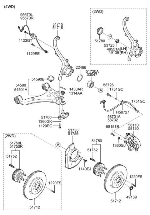 2012 Kia Borrego Front Wheel Hub Assembly Diagram for 517502J000
