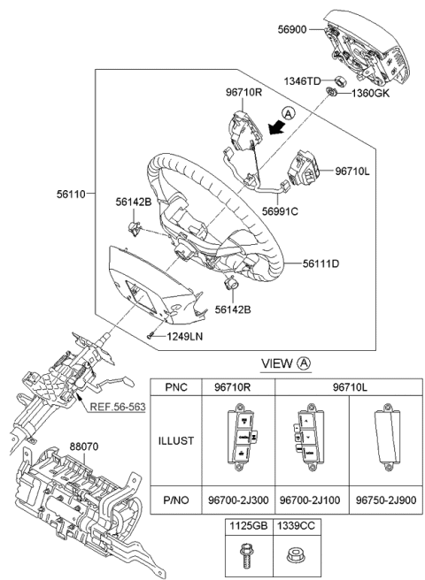 2011 Kia Borrego Steering Wheel Assembly Diagram for 561002J26012