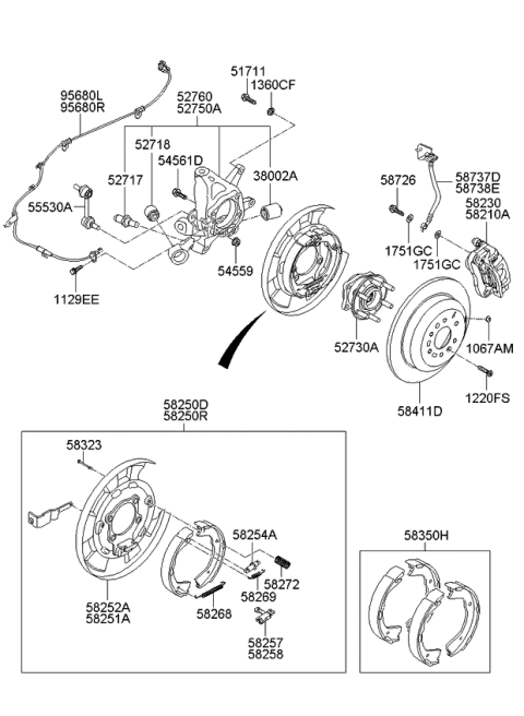 2008 Kia Borrego Rear Wheel Brake Assembly, Right Diagram for 582302J000