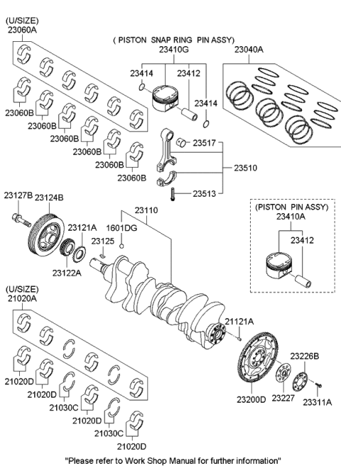 2010 Kia Borrego Piston & Pin Assembly Diagram for 230413C941