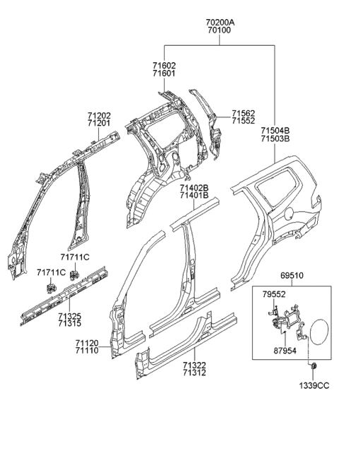 2010 Kia Borrego Extension Assembly-Side Diagram for 715502J010