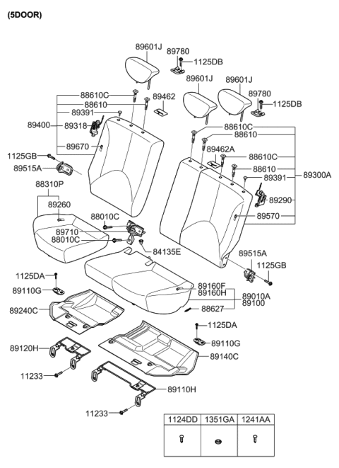 2006 Kia Rio Rear Seat Back Covering Assembly Right Diagram for 894601G450381