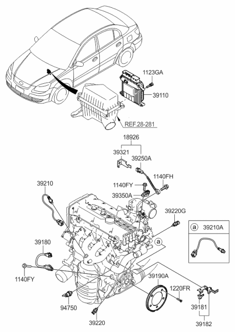 2009 Kia Rio Engine Control Unit Ecu Module Diagram for 3912026BG1