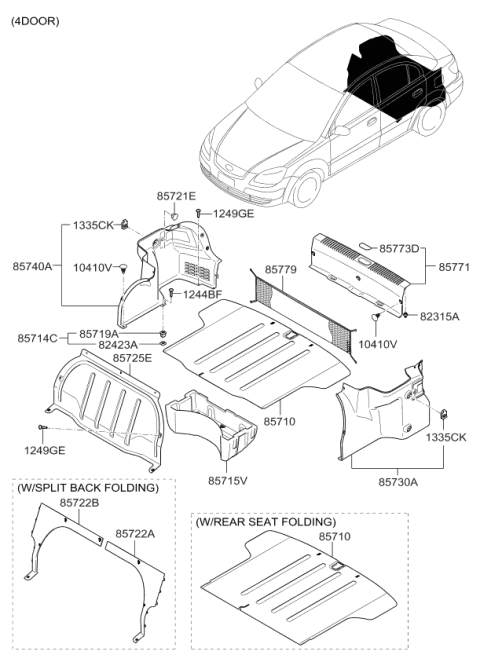 2009 Kia Rio Trim Assembly-Luggage Side Diagram for 857401G500RU