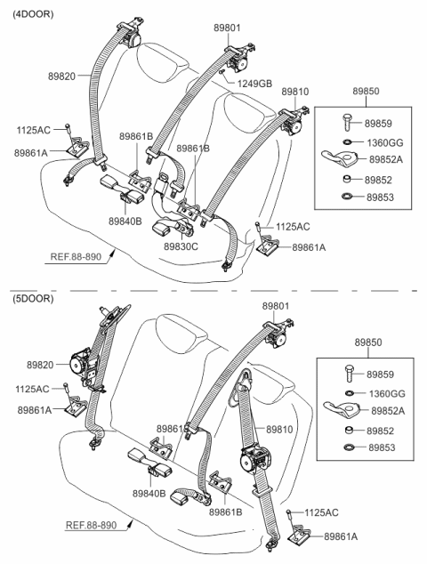 2011 Kia Rio Rear Seat Belt Buckle Assembly Right Diagram for 898401G501RU