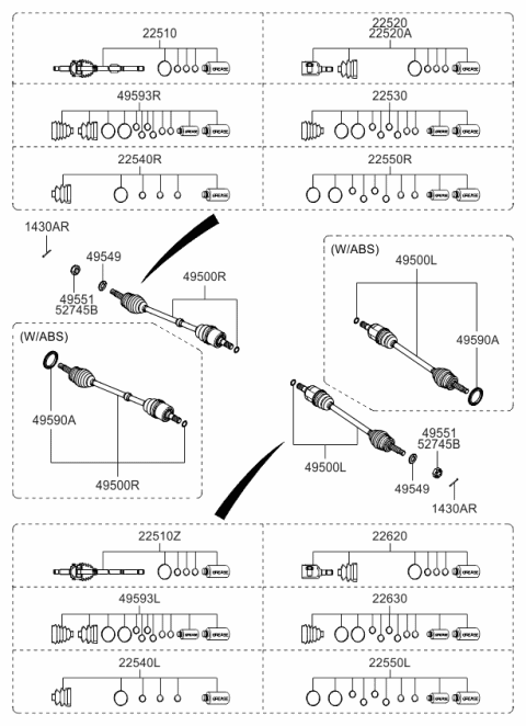 2010 Kia Rio Joint Set-Outer,LH Diagram for 495911G093