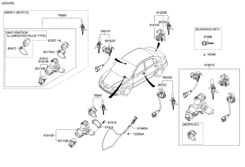 2011 Kia Rio Key & Cylinder Set - Diagram 1