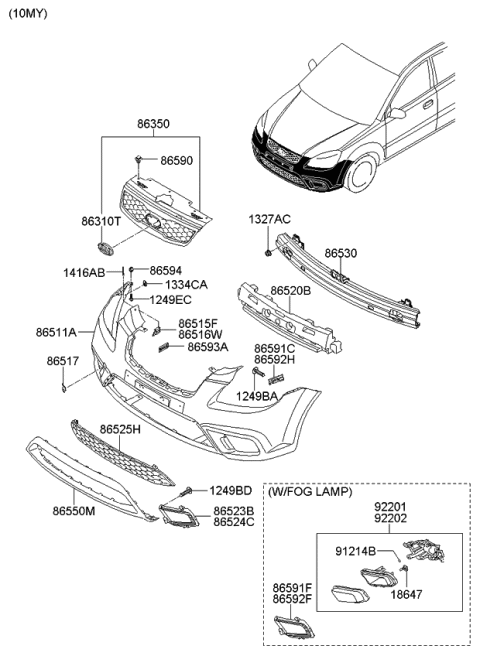 2010 Kia Rio MOULDING Assembly-Front Bumper Diagram for 865621G600