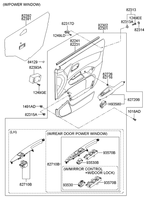 2006 Kia Rio Panel Complete-Front Door Trim Diagram for 823021G063JBK