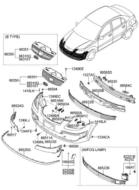 2009 Kia Rio Bracket-Front Bumper Side Diagram for 865161G000