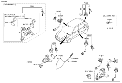 2011 Kia Rio Key & Cylinder Set - Diagram 2
