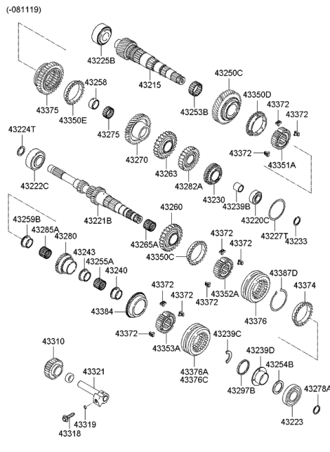 2010 Kia Rio Gear Assembly-5TH Speed Diagram for 4324023110