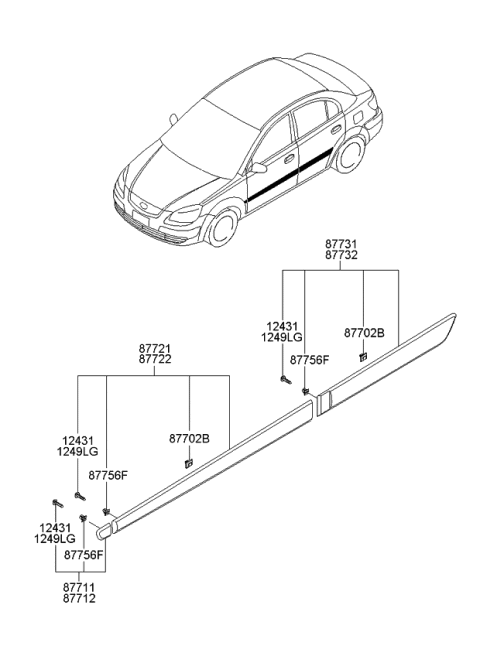 2008 Kia Rio MOULDING Assembly-Front Door Diagram for 877221G600