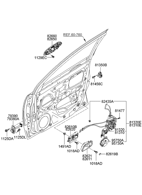 2006 Kia Rio Front Door Outside Handle Assembly, Right Diagram for 826601G020
