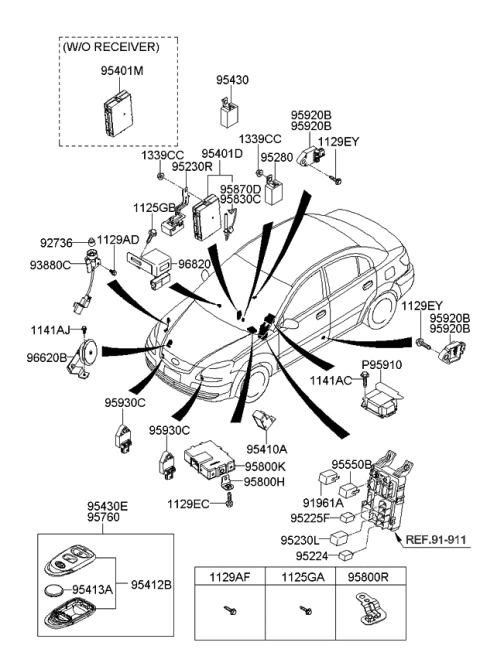 2011 Kia Rio Keyless Entry Transmitter Assembly Diagram for 954301G012