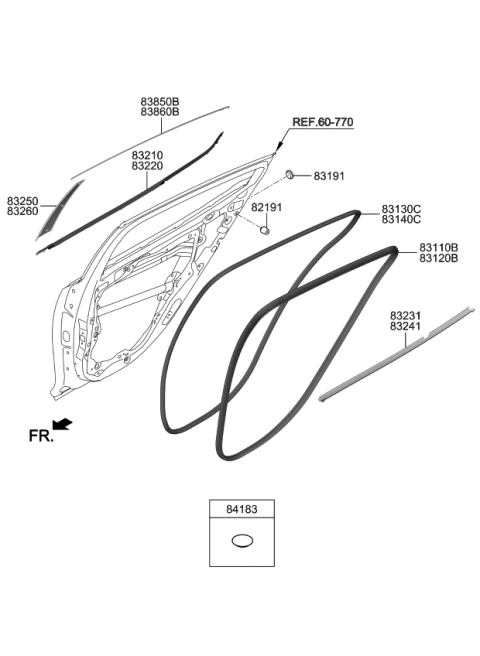 2019 Kia Stinger WEATHERSTRIP-Rear Door Body Side Diagram for 83120J5000