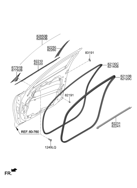 2020 Kia Stinger WEATHERSTRIP Assembly-Front Door Belt Diagram for 82210J5000