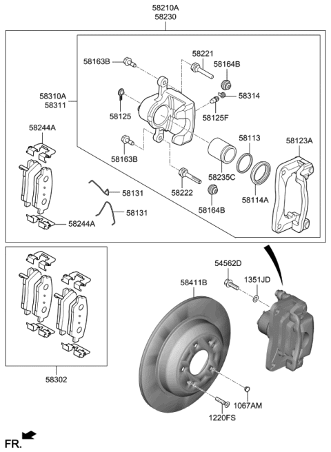 2020 Kia Stinger Rear Wheel Brake Assembly Diagram for 58210J5500BCR
