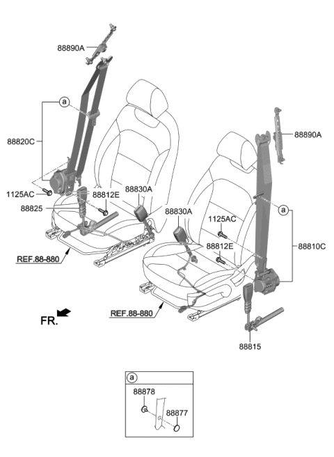 2019 Kia Stinger Front Seat Belt Assembly Right Diagram for 88820J5500CWA