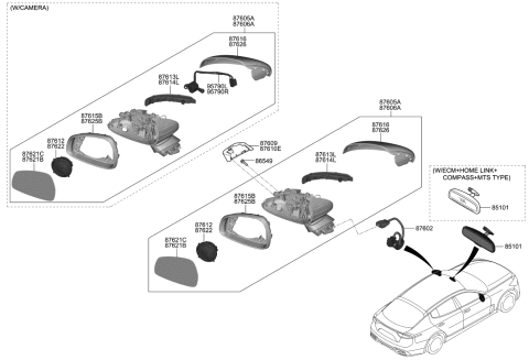 2021 Kia Stinger ACTUATOR Assembly-Outside Mirror Diagram for 876223R100
