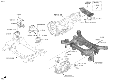 2021 Kia Stinger Engine Mounting Support Bracket Diagram for 21826J5100