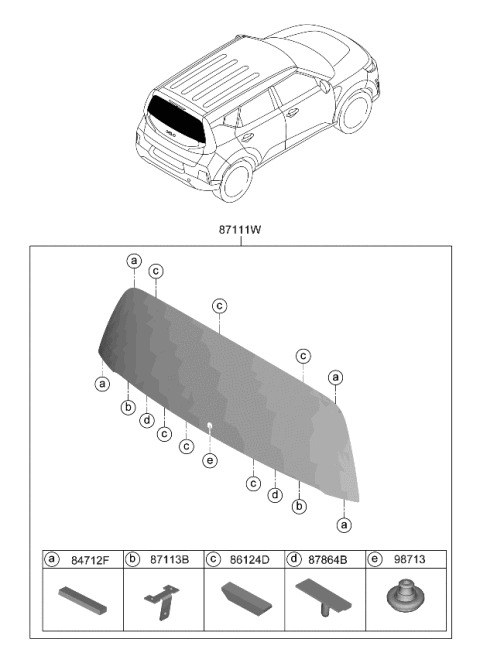 2024 Kia Soul Rear Window Glass & Moulding Diagram