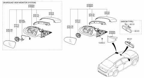 2018 Kia Optima Hybrid Outside Rear View Mirror Assembly, Left Diagram for 87610A8040