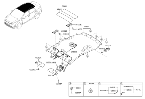 2021 Kia Rio Sunvisor & Head Lining Diagram