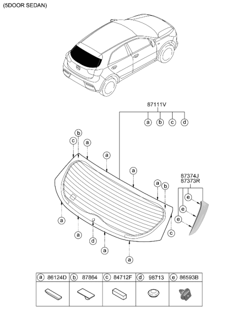 2022 Kia Rio Rear Window Glass & Moulding Diagram 1