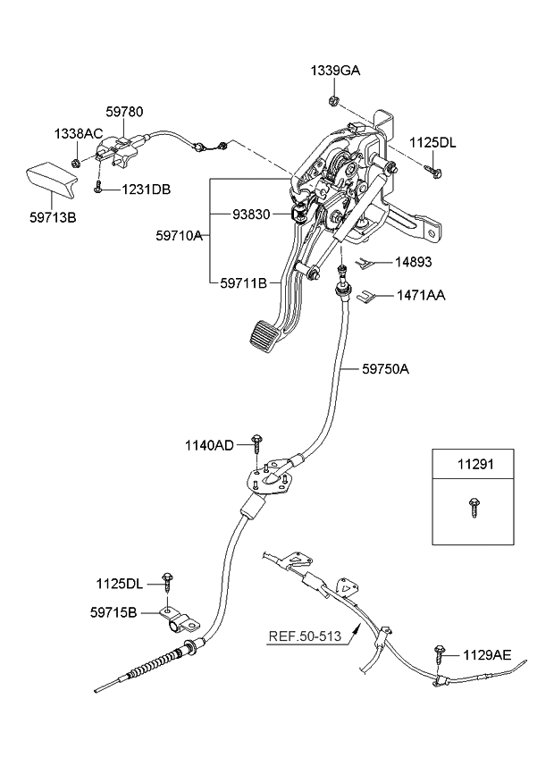 597504D000 - Genuine Kia CABLE ASSEMBLY-PARKING BRAKE