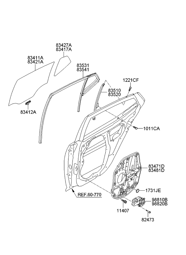 2013 Kia Optima US Georgia Made Rear Door Window Regulator & Glass